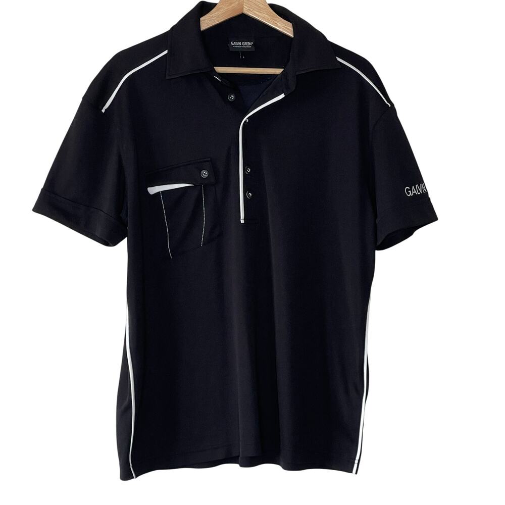 Galvin Green Mens Black White‎ Contrast Trim Short Sleeve Golf Polo Shirt Large